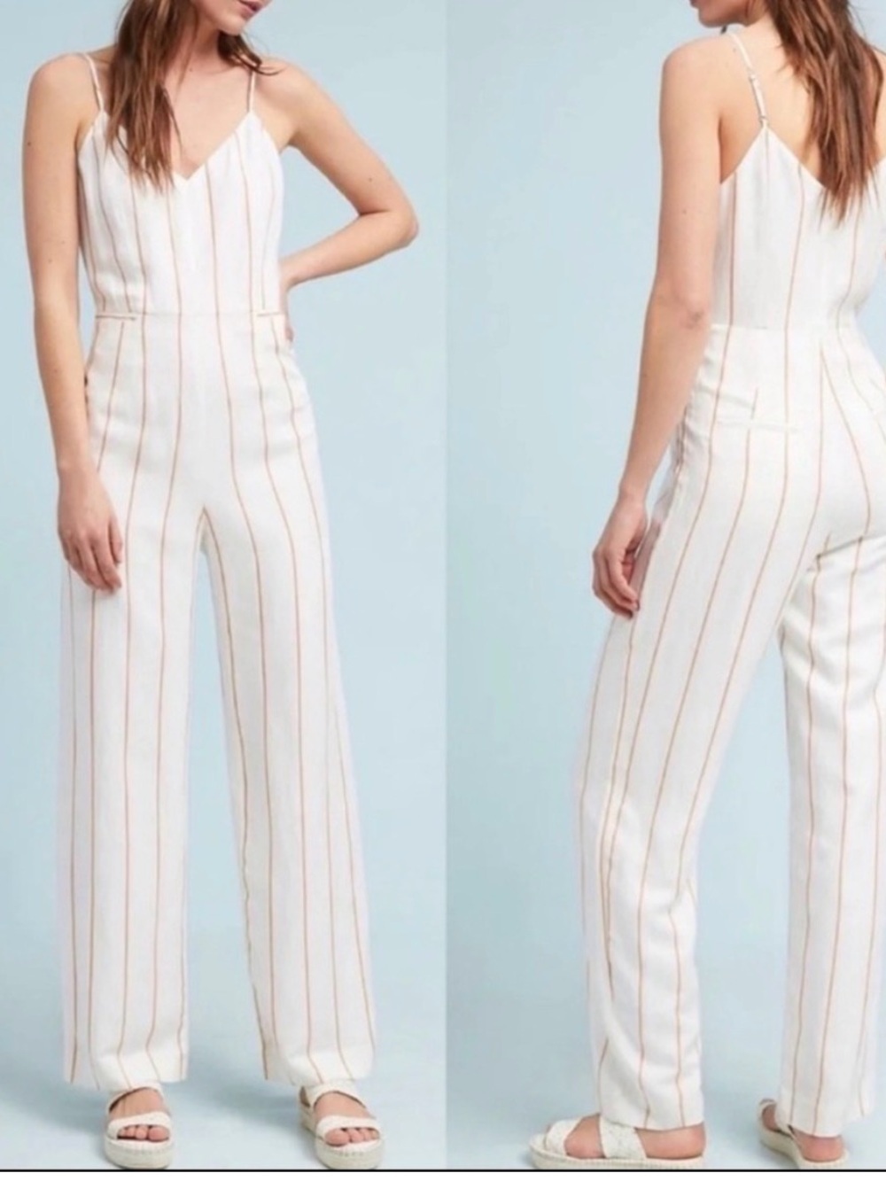 Anthropologie Sz 8 The Essential Jumpsuit Spaghetti Straps Thin Stripes